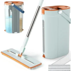 2,4L Wischmopp & Eimersystem mit Auswringfunktion & 2 Waschbaren Mikrofaser-Pads Grün