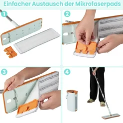 2,4L Wischmopp & Eimersystem mit Auswringfunktion & 2 Waschbaren Mikrofaser-Pads Grün