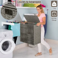 10L Wäschekorb mit Deckel Wäschesammler mit 2 Fächern Wäschesortierer klapbbar mit Griff 57 x 33 x 62 cm Grau