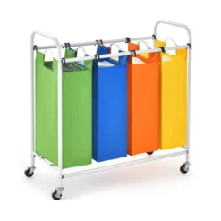 136L Wäschekörb mit 4 abnehmbaren 34L Wäschesack & Rädern 82 x 30 x 85 cm