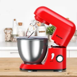 4L 1300W Standmixer Neigbarer Kopf Mixer Teigmaschine mit Edelstahl Rührschüssel 33,5 x 23,5 x 30,5 cm Rot