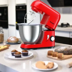 4L 1300W Standmixer Neigbarer Kopf Mixer Teigmaschine mit Edelstahl Rührschüssel 33,5 x 23,5 x 30,5 cm Rot