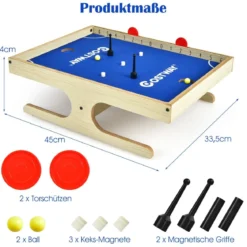 Magnetischer Mini Kickertisch mit 2 Bällen & 2 magnetischen Griffen für 2 Spieler Natur+Blau