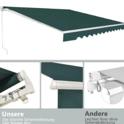 Markise mit kurbel Manuell Einziehbare Markise Abdeckung Balkonmarkise Sonnenschutz 2,5 x 2 m Grün