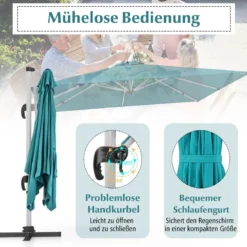 Marktschirm mit Kreuzfuß & 360° Drehung für Garten und Poolbereiche 300 x 300 cm Blau