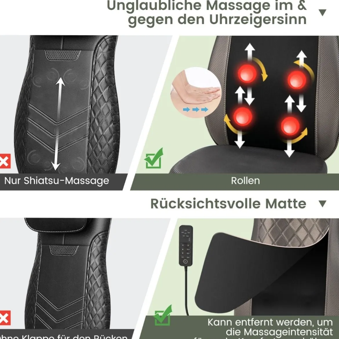 Massagesitzauflage Rückenmassaggerät mit Wärmefunktion und Vibrationsfunktion