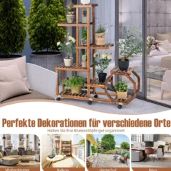 Mehrschichtiger Pflanzenständer aus Holz Bewegliches Blumenregal 107 x 29 x 74 cm Natur