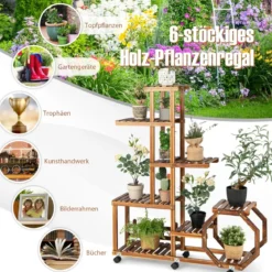 Mehrschichtiger Pflanzenständer aus Holz Bewegliches Blumenregal 107 x 29 x 74 cm Natur