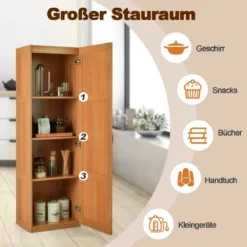 Mehrzweckschrank im Landhausstil Freistehender Hochschrank mit 4 Ablagefächern 45,5 x 36 x 153 cm Natur