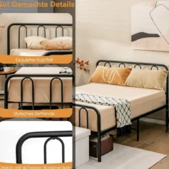 Metallbett Bettgestell für 190 x 140 cm Matratze Doppelbettgestell mit Lattenrost& Stauraum