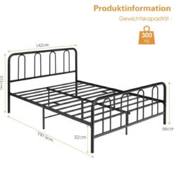 Metallbett Bettgestell für 190 x 140 cm Matratze Doppelbettgestell mit Lattenrost& Stauraum