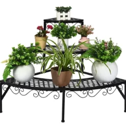 Metall-Blumenregal 3-Stufiger Pflanzenständer 59 x 59 x 60 cm Schwarz