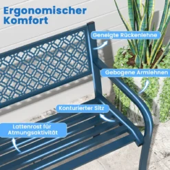 Metall Gartenbank Wetterfeste Sitzbank für 2 Personen Balkonbank mit Rückenlehne