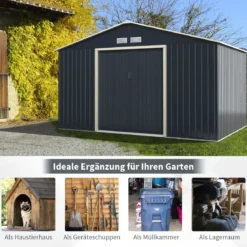 Metall Gerätehaus + 2 Erweitung Set Geräteschuppen mit 4 Luftschlitzen & Schiebetür Abschließbar Erweitert