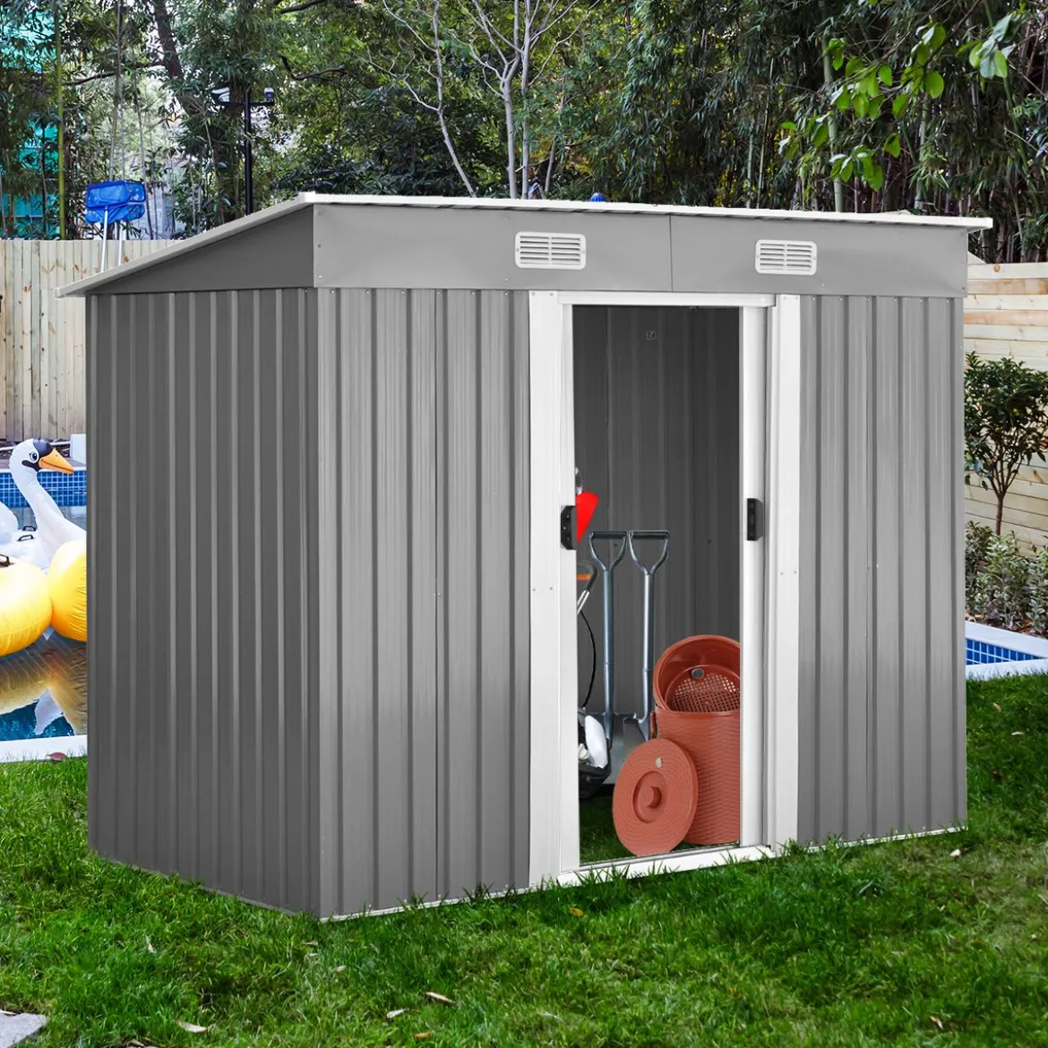 Metall Gerätehaus Gartenhaus Geräteschuppen mit Pultdach