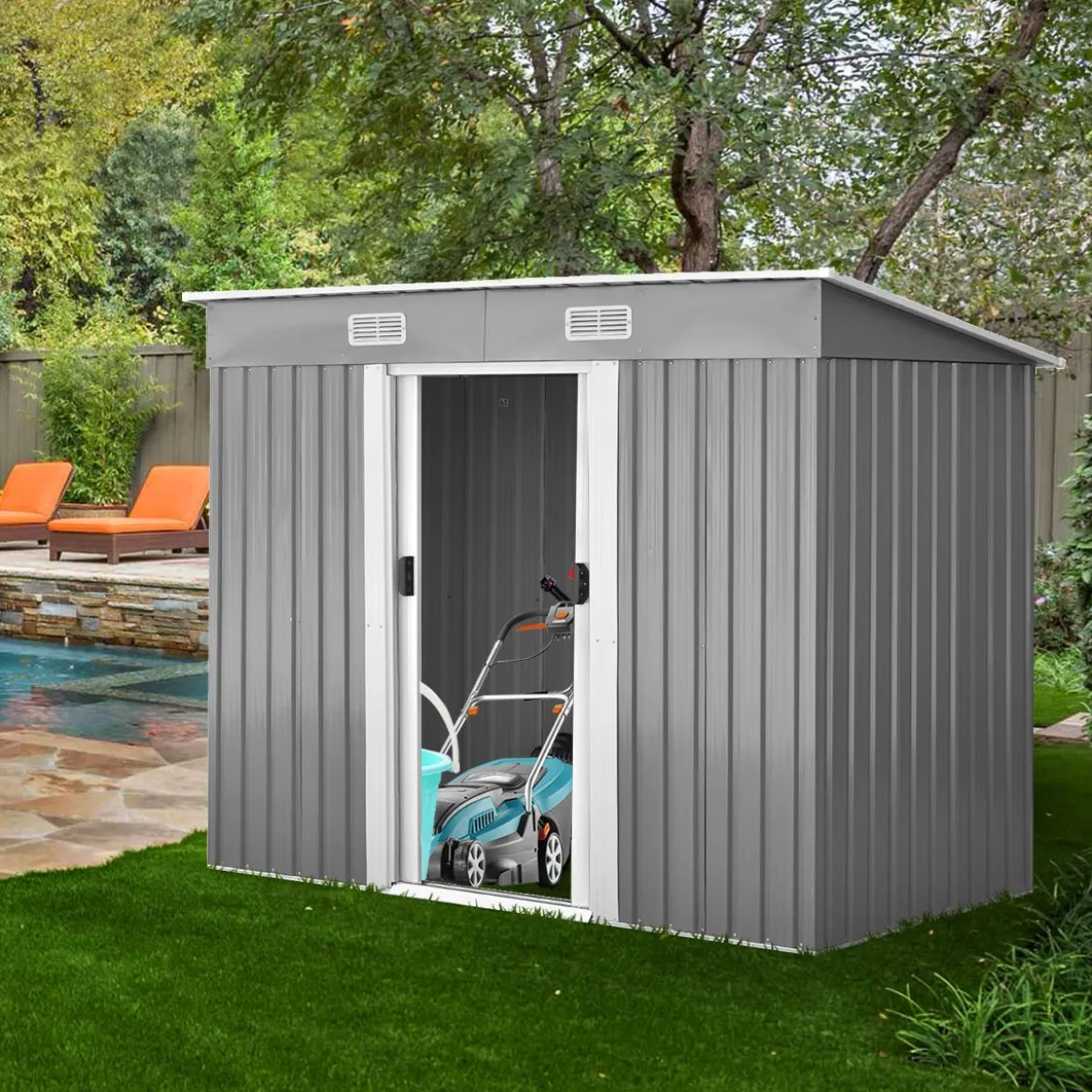 Metall Gerätehaus Gartenhaus Geräteschuppen mit Pultdach