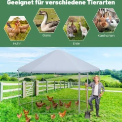 Metall Hühnerstall mit Drahtgeflecht & Abschließbarer Tür & Wasserdichter Abdeckung