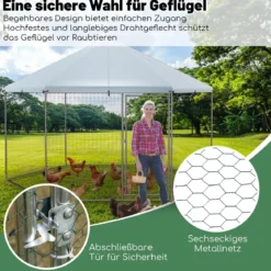 Metall Hühnerstall mit Drahtgeflecht & Abschließbarer Tür & Wasserdichter Abdeckung