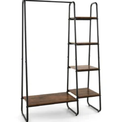 Metall Kleiderständer mit 4 Regalen Moderner Tragbarer Kleiderschrank-Organizer Braun