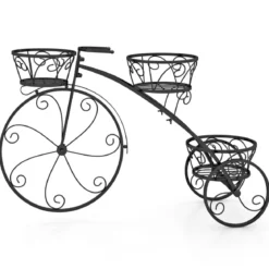 Metall Pflanzenständer mit Fahrrad-Design Blumenregal mit 3 Körben Blumenständer