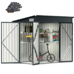 Metall 2 Türen Geräteschuppen Outdoor Werkzeughaus mit geneigtem Dach 235 x 117 x 185 cm