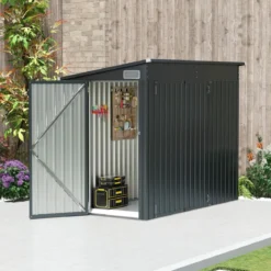 Metall 2 Türen Geräteschuppen Outdoor Werkzeughaus mit geneigtem Dach 235 x 117 x 185 cm