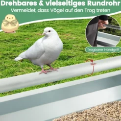 Metalltrog für Hühnerfutter Kornspender aus Verzinktem Metall mit Abflusslöchern & Drehbarem Griff