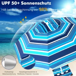 2 m Hoher Strandschirm mit Tisch & Sandsack Tragbarer Sonnenschirm Marineblau