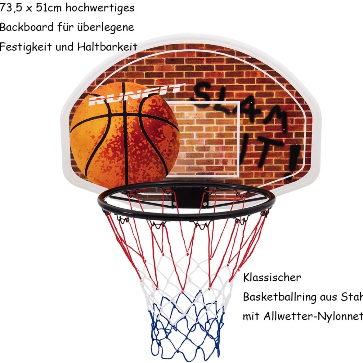 Mini-Basketballkorb Backboard Innen und Außen für Wandmontage geeignet für Erwachsene & Kinder 73 x 49 cm