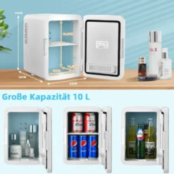 Mini-Kühlschrank 10 L tragbarer Kühlschrank mit LED-Spiegel 23 x 28 x 34 cm Weiß