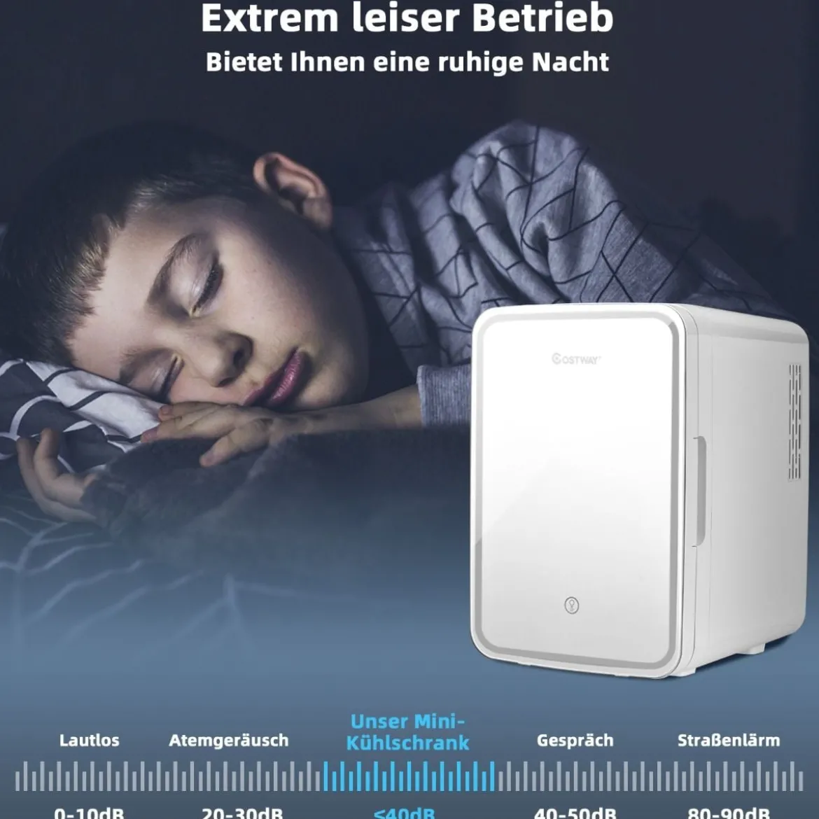 Mini-Kühlschrank 10 L tragbarer Kühlschrank mit LED-Spiegel 23 x 28 x 34 cm Weiß