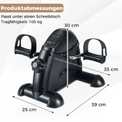 Mini Pedaltrainer mit LCD-Bildschirmanzeige Tragbares Heimtrainer für Arm- & Beintraining Schwarz