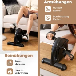 Mini Pedaltrainer mit LCD-Bildschirmanzeige Tragbares Heimtrainer für Arm- & Beintraining Schwarz