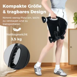 Mini Pedaltrainer mit LCD-Bildschirmanzeige Tragbares Heimtrainer für Arm- & Beintraining Schwarz
