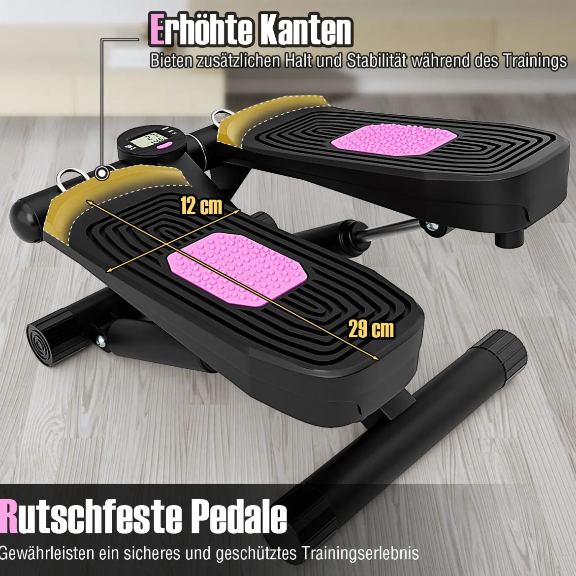 Mini-Stepper mit Widerstandbändern Twist Stepper mit Verstellbarem Widerstand Schwarz