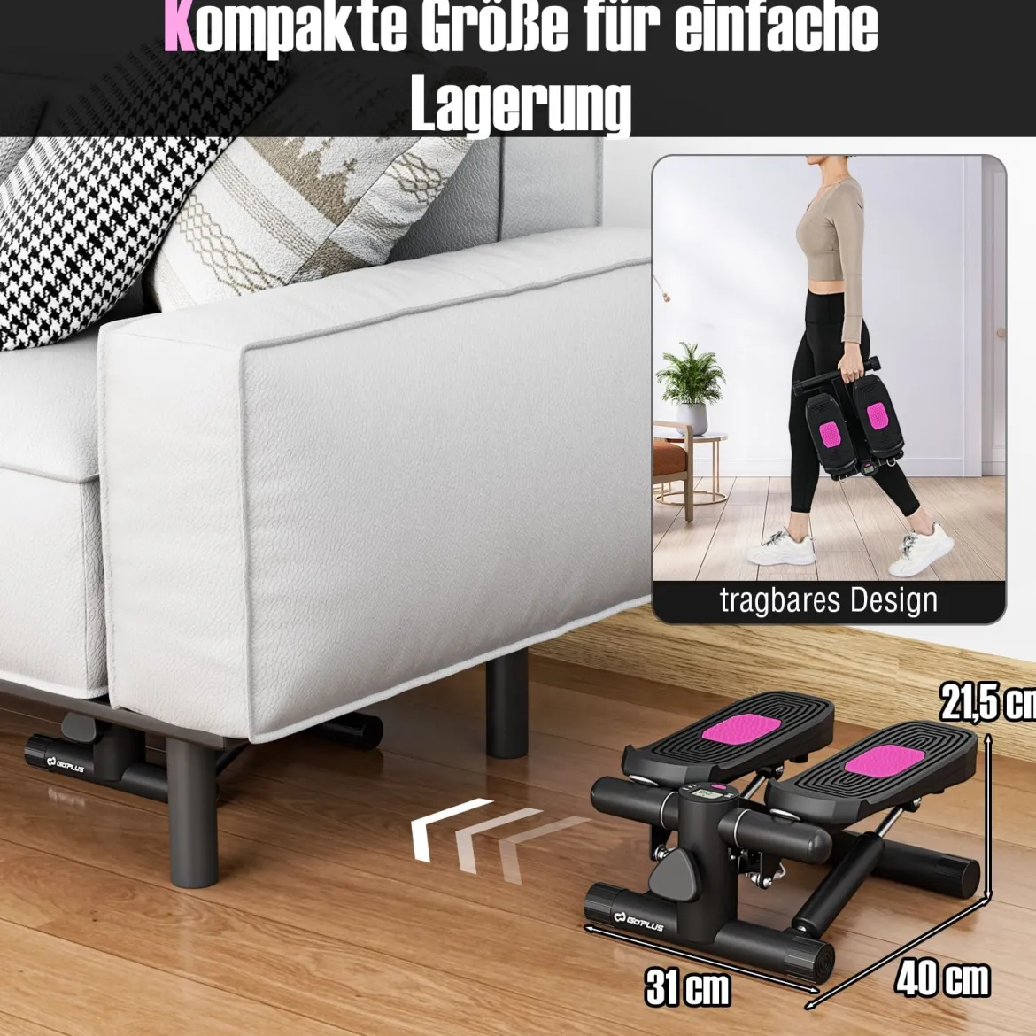 Mini-Stepper mit Widerstandbändern Twist Stepper mit Verstellbarem Widerstand Weiß