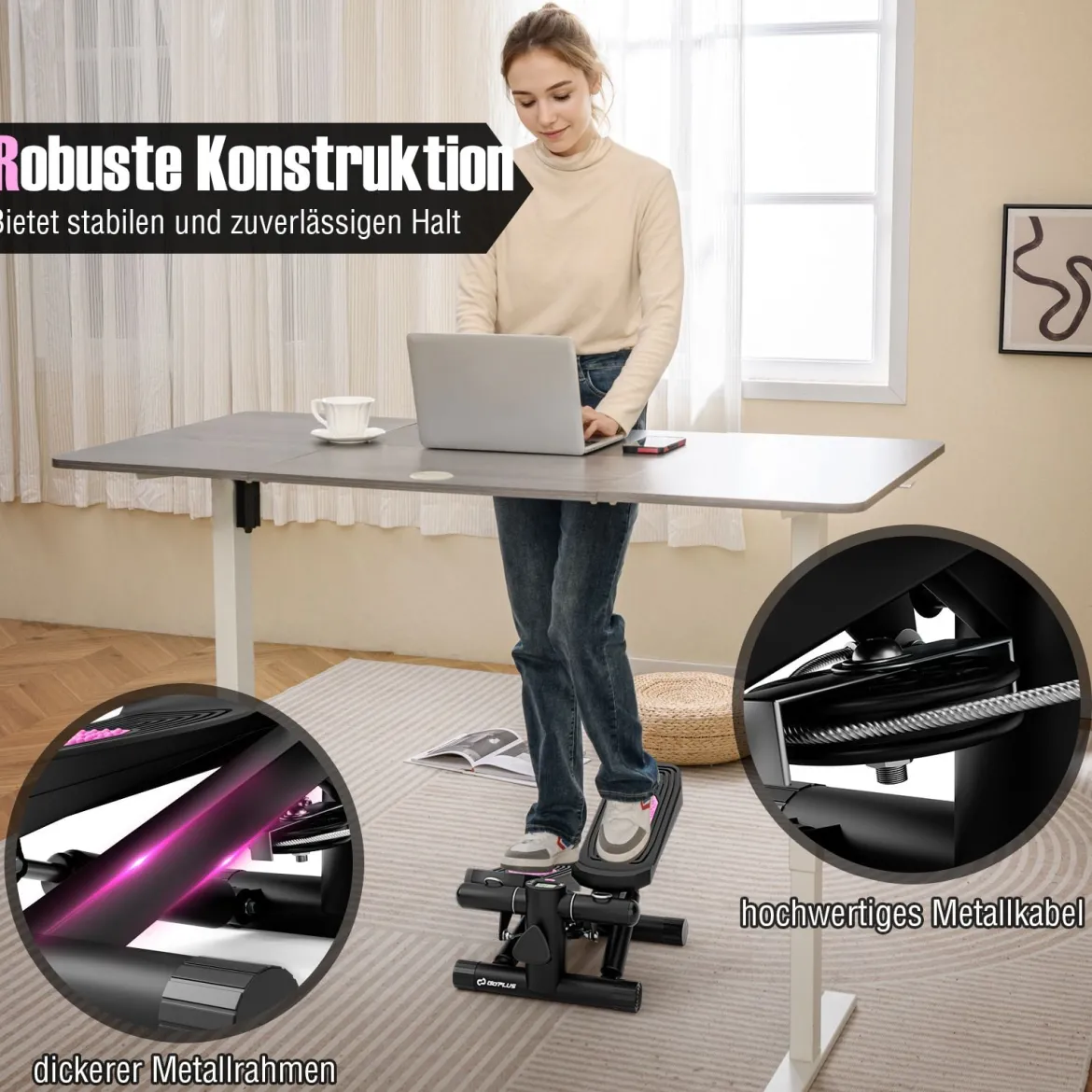 Mini-Stepper mit Widerstandbändern Twist Stepper mit Verstellbarem Widerstand Weiß