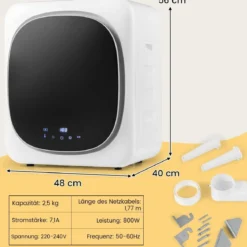 Mini Wäschetrockner 5kg mit LED Touch-Screen & Desinfektion & Desodorierung Ablufttrockner