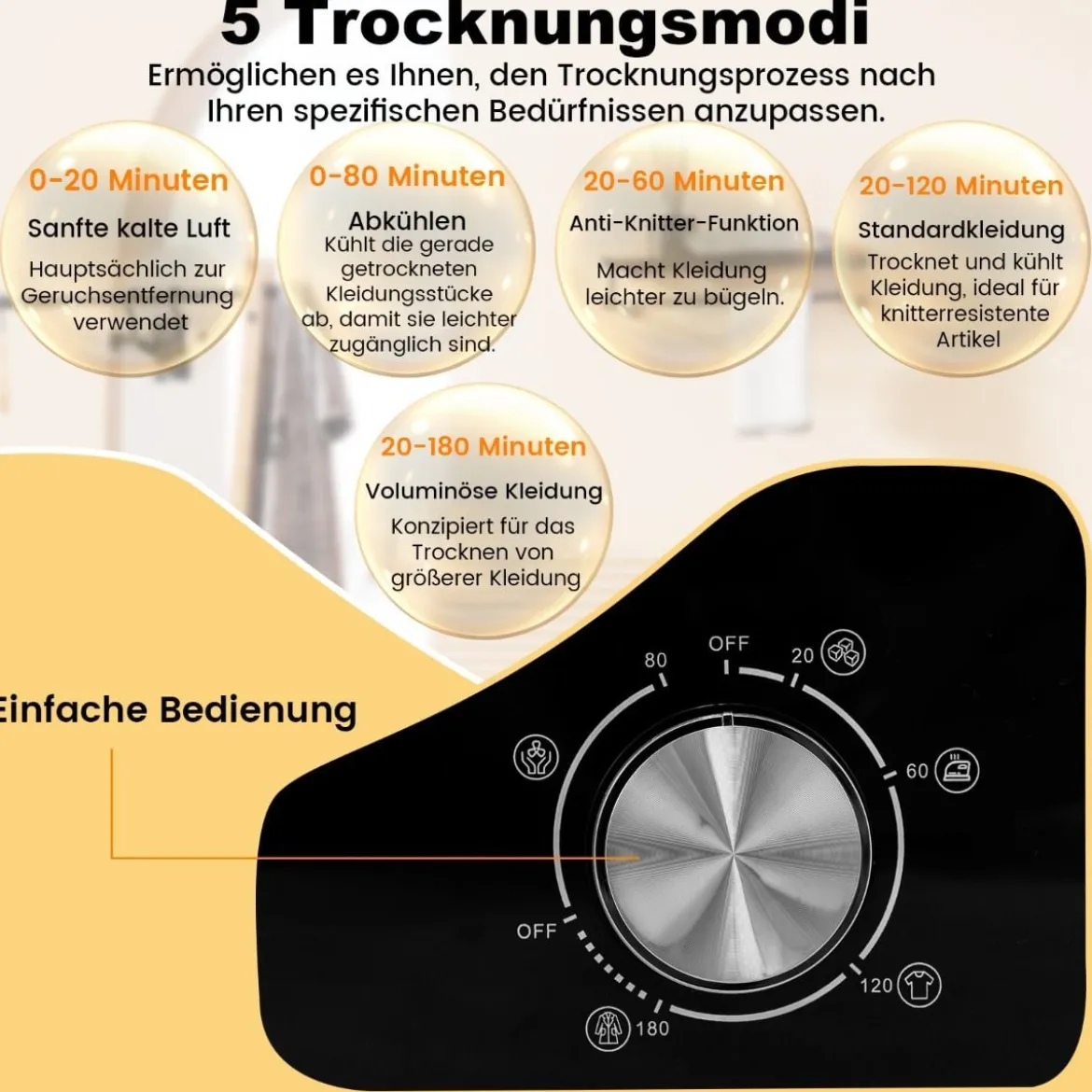 Mini Wäschetrockner 5KG mit 5 Programme bis zu 69℃ Ablufttrockner Trockner 800W