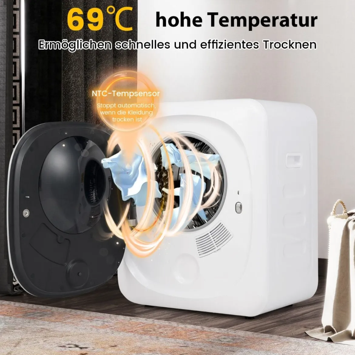 Mini Wäschetrockner 5KG mit 5 Programme bis zu 69℃ Ablufttrockner Trockner 800W