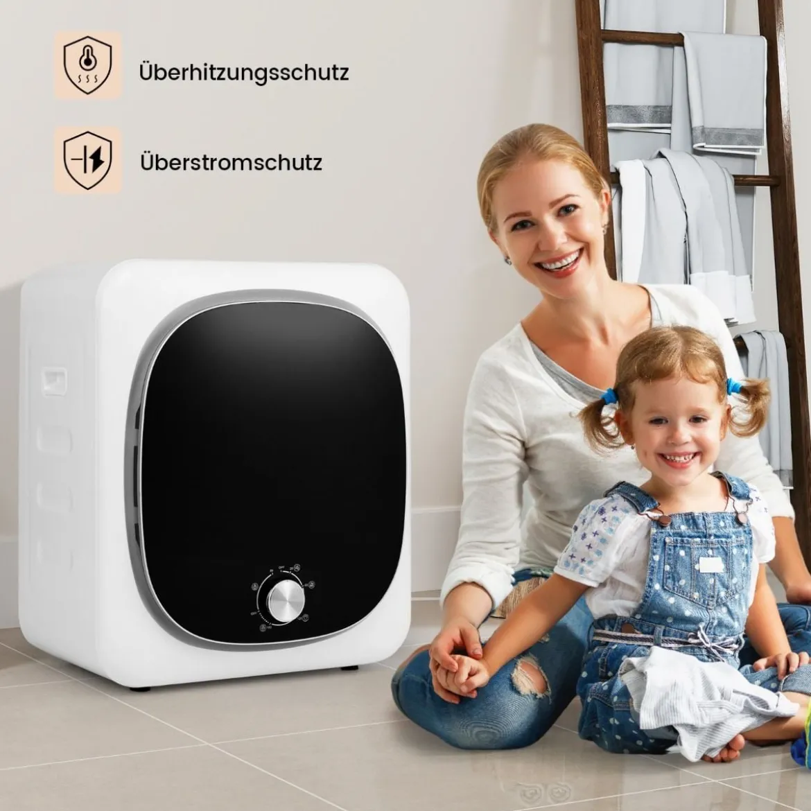 Mini Wäschetrockner 5KG mit 5 Programme bis zu 69℃ Ablufttrockner Trockner 800W