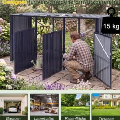 Mülltonnenbox 3er Mülltonnenverkleidung für 3 Tonnen aus Verzinktem Stahl Müllbox mit 3 Deckeln Grau