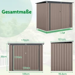 Mülltonnenbox für 2 Mülltonnen Müllbox aus Verzinktem Metall Müllhaus mit 2 Türen 172 x 95,5 x 130 cm Braun