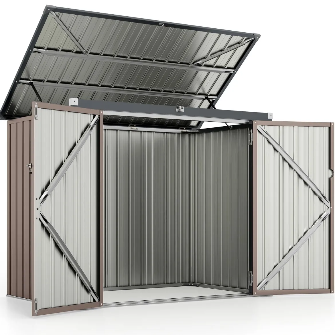 Mülltonnenbox für 2 Mülltonnen Müllbox aus Verzinktem Metall Müllhaus mit 2 Türen 172 x 95,5 x 130 cm Braun