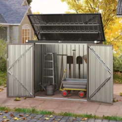 Mülltonnenbox für 2 Mülltonnen Müllbox aus Verzinktem Metall Müllhaus mit 2 Türen 172 x 95,5 x 130 cm Braun