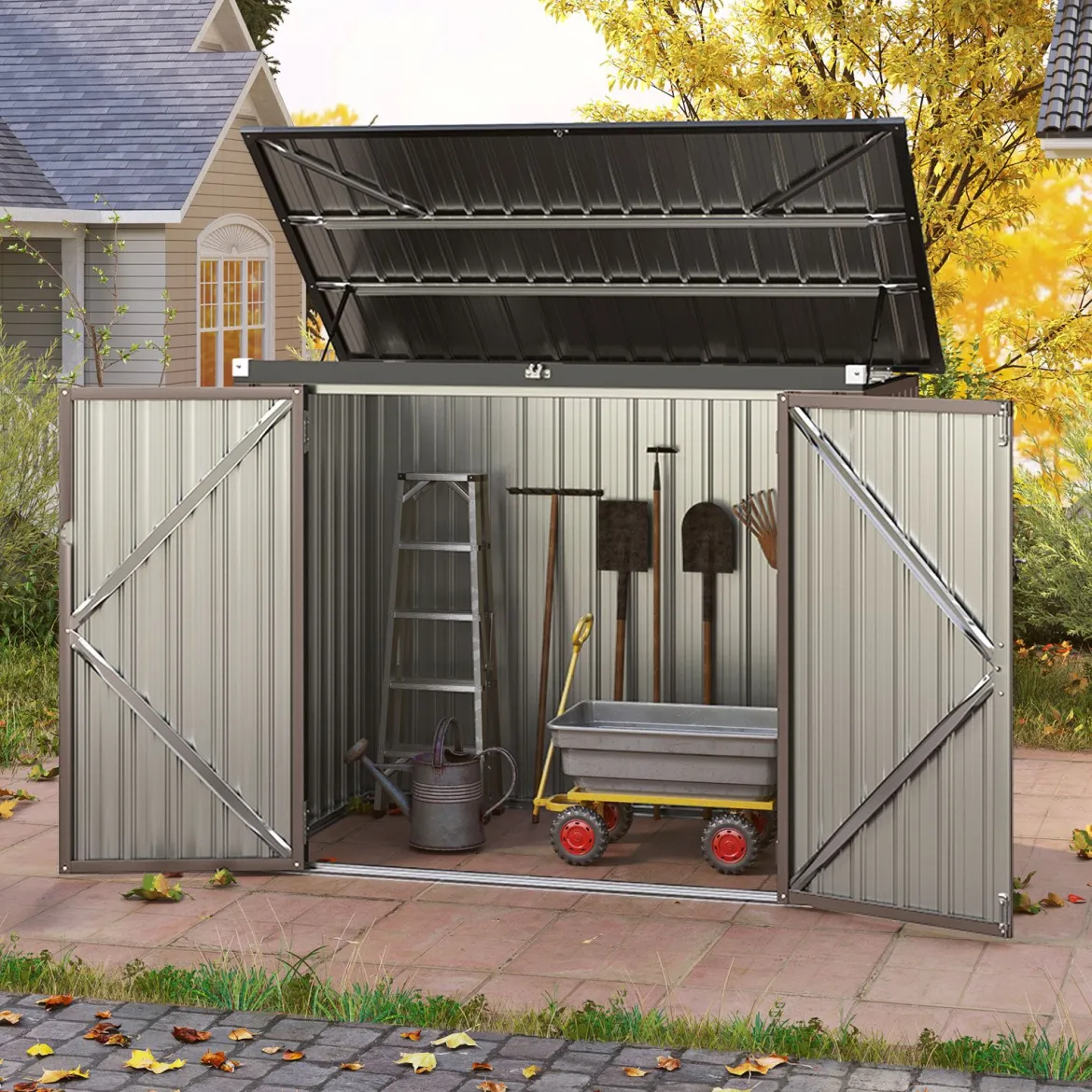 Mülltonnenbox für 2 Mülltonnen Müllbox aus Verzinktem Metall Müllhaus mit 2 Türen 172 x 95,5 x 130 cm Braun