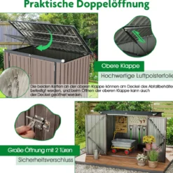 Mülltonnenbox für 2 Mülltonnen Müllbox aus Verzinktem Metall Müllhaus mit 2 Türen 172 x 95,5 x 130 cm Braun
