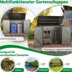 Mülltonnenbox für 2 Mülltonnen Müllbox aus Verzinktem Metall Müllhaus mit 2 Türen 172 x 95,5 x 130 cm Braun