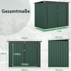 Mülltonnenbox für 2 Mülltonnen Müllbox aus Verzinktem Metall Müllhaus mit 2 Türen 172 x 95,5 x 130 cm Grün