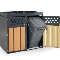 Mülltonnenbox für 2 Tonnen aus Verzinktem Stahl mit Pflanzdach 132 x 80 x 124 cm Schwarz